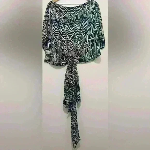 Express Silk Blouson Dress, Women’s Size Small, Geometric Black & Cream, Y2K - Picture 5 of 16